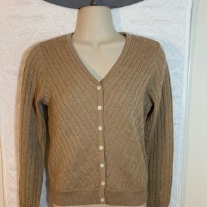 Petite Sophisticate wool cardigan sweater Tan